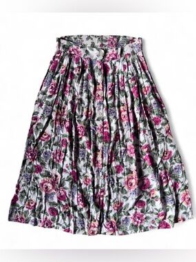 Grandmacore Floral Pleated Midi Skirt